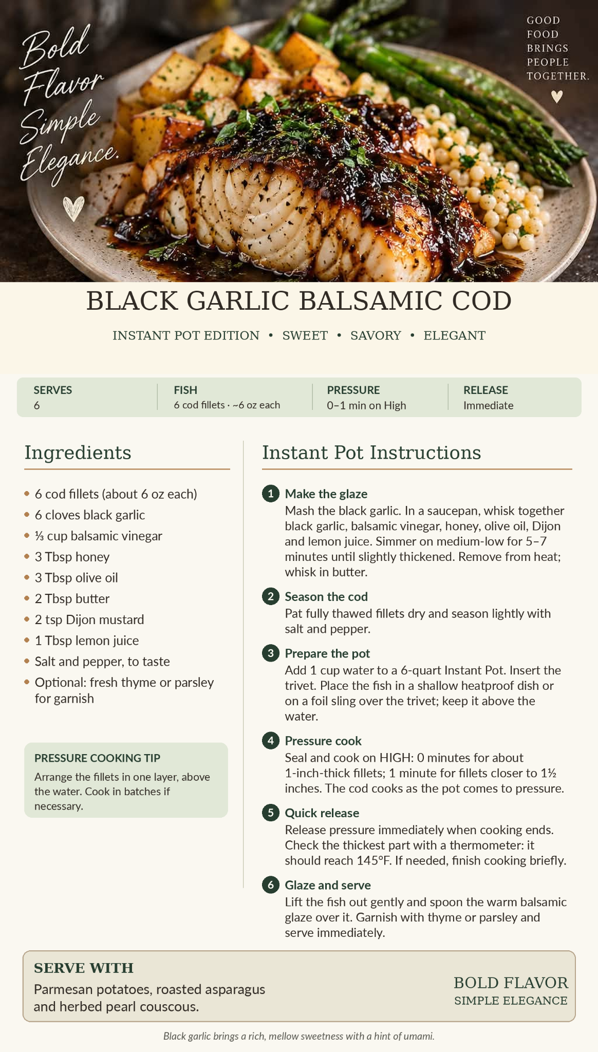 Black Garlic Balsamic Cod recipe card