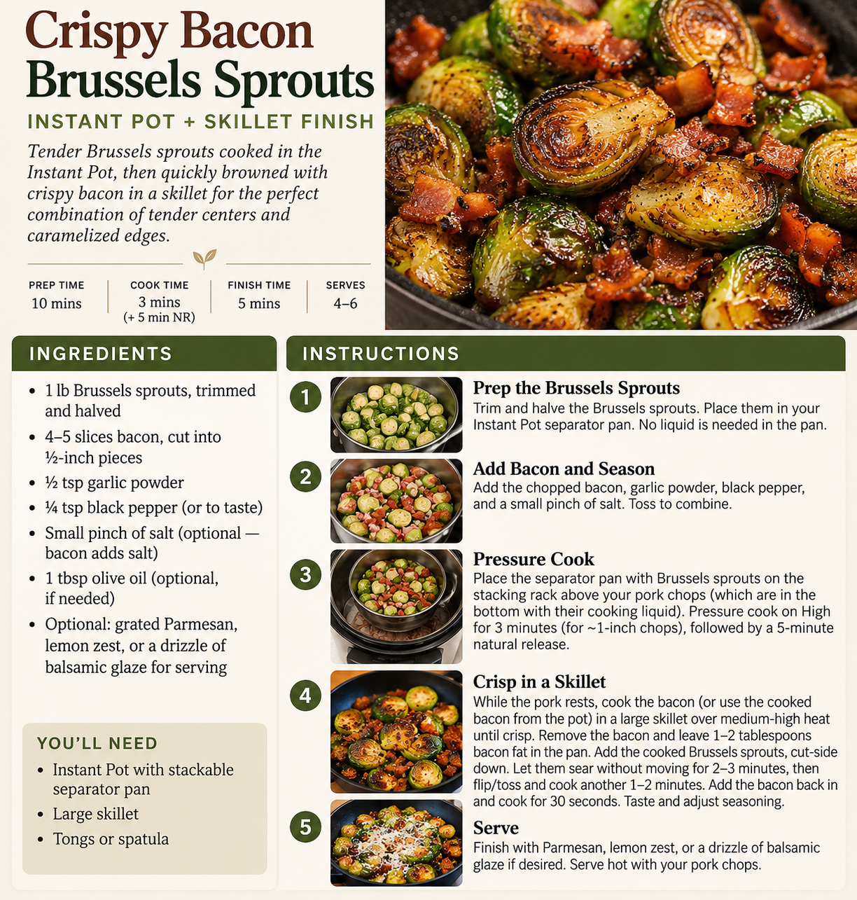 Crispy Bacon Brussels Sprouts recipe card