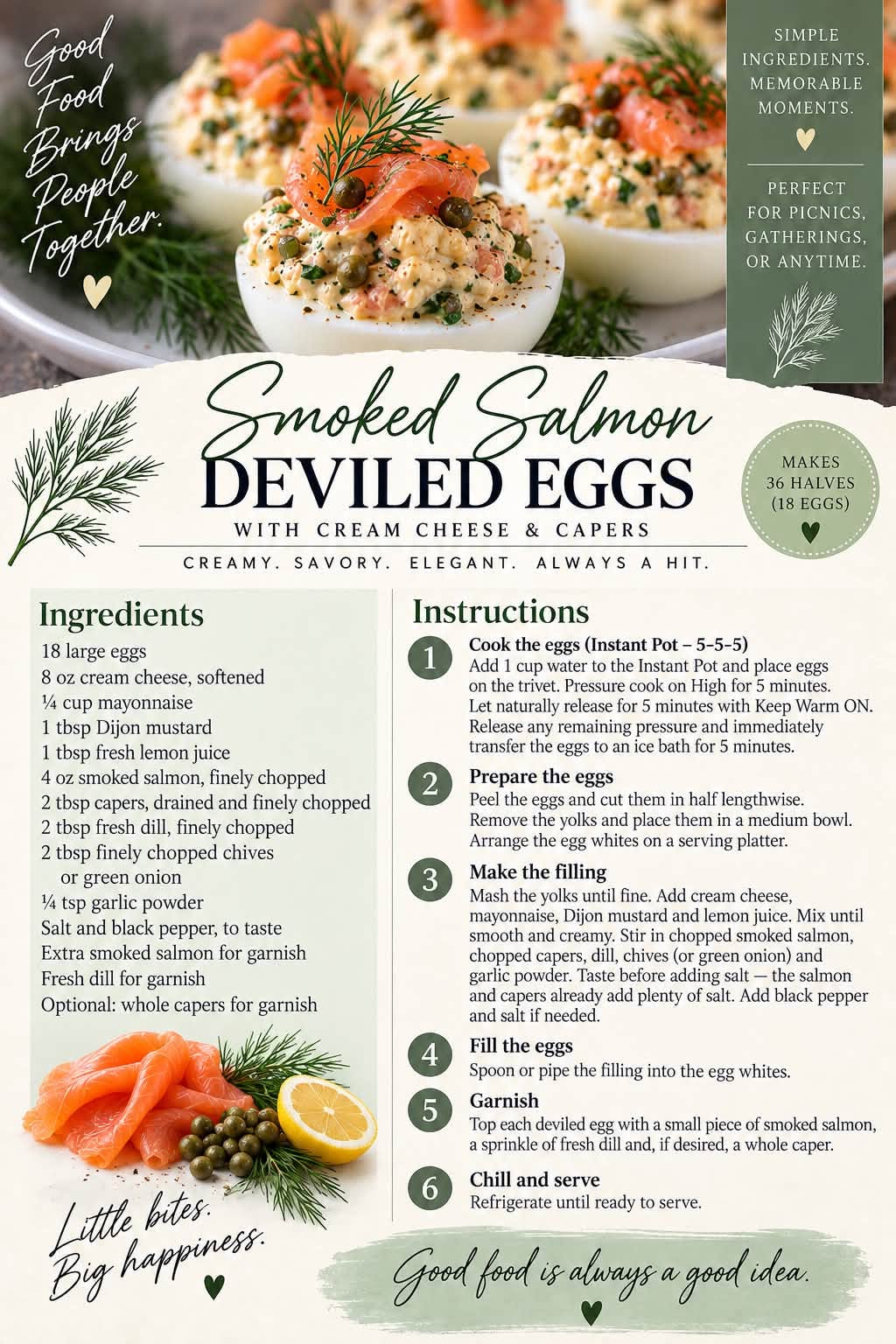 Full illustrated recipe card for Smoked Salmon Deviled Eggs