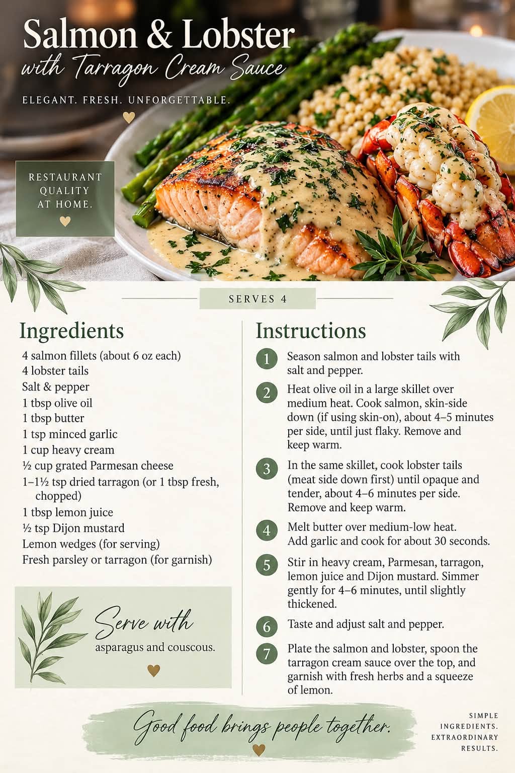 Salmon & Lobster with Tarragon Cream Sauce recipe card